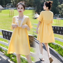 Pregnant Woman Summer Clothing Dress Dress Summer Suit Summer Fairy Skirt Summer Thin in yellow dress with long breast-feeding dress