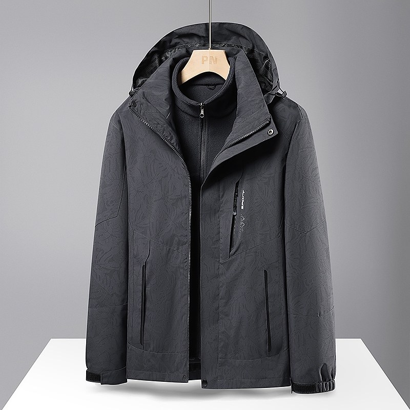 Three-In-One Jacket for Men and Women, Detachable Autumn and Winter New Velvet Thick Trendy Brand Jacket, Maple Leaf Two-Piece Mountaineering Jacket