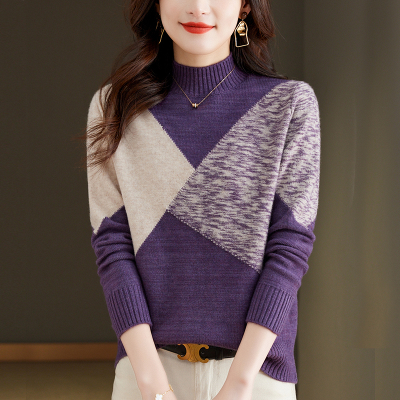 Lazy Style Color-Blocked Half-Turtleneck Knit Sweater for Women, Autumn and Winter Thickened Short Top, Stylish Loose-Fitting Base Layer Sweater Lazy Style Color-Blocked Half-Turtleneck Knit Sweater for Women, Autumn and Winter Thickened Short Top, Stylish Loose-Fitting Base Layer Sweater