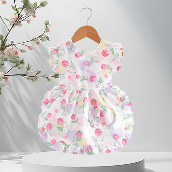 Girls' baby smock for eating, waterproof children's bib, anti-dirty cotton apron, summer thin baby sleeveless protective clothing
