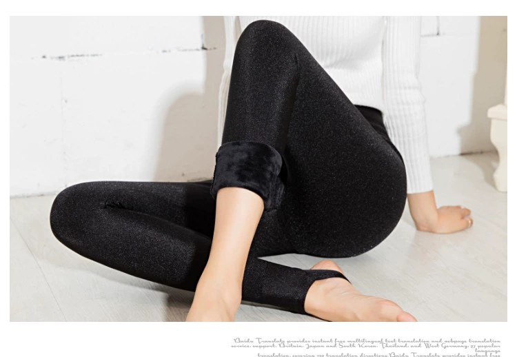 Mùa thu đông cộng với quần nhung dày bóng loáng phụ nữ mặc size lớn chín điểm quần legging cạp cao cạp cao quần cotton mỏng ấm