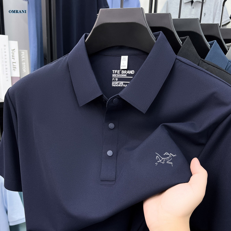 Omrani Short-Sleeved Polo Shirt for Men 2026 New Business Casual Lapel Cool Embroidered Ice Silk T-Shirt Top