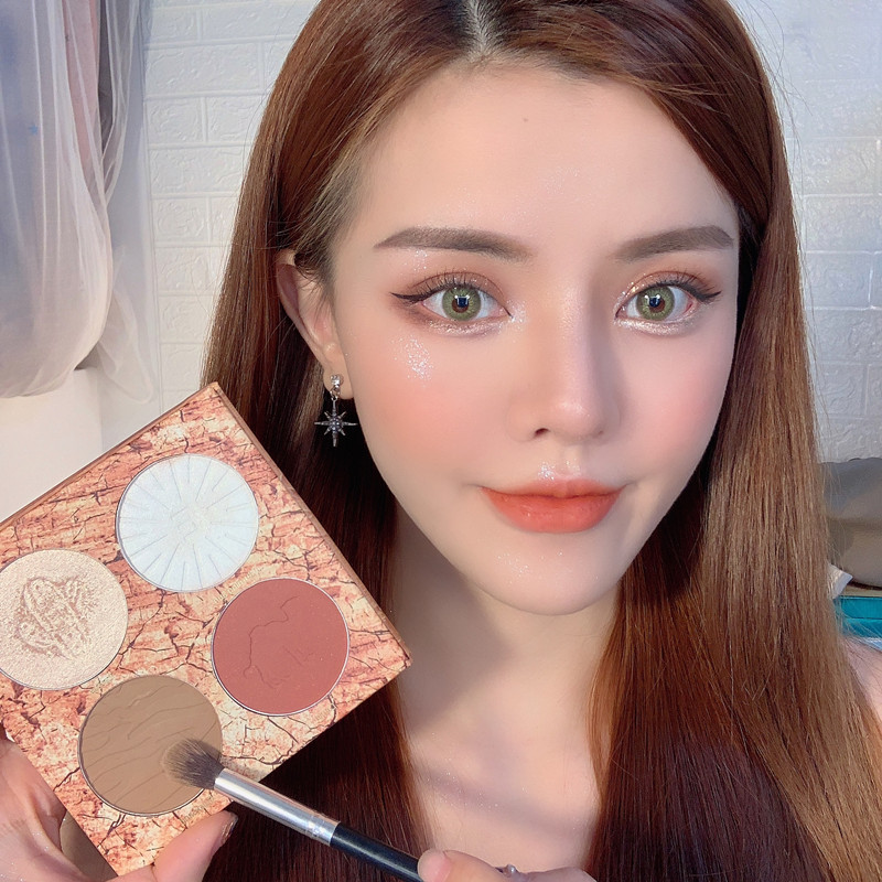 High-gloss repairing plate blush shadow three-in-one combination dual-use side nose shadow three-dimensional face natural pearlescent glitter
