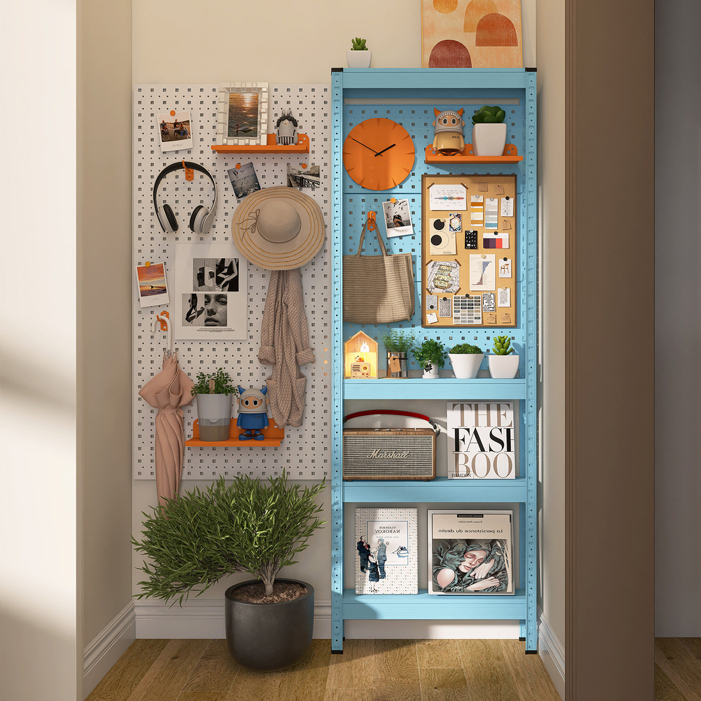 Bay blue ultra-thin perforated board storage rack