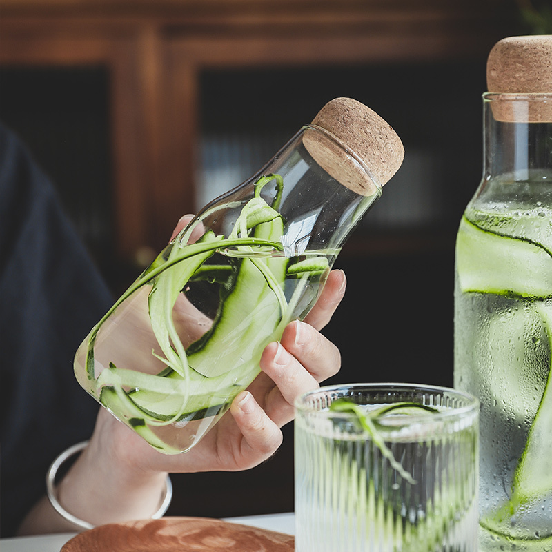 Aijia Cork Juice Bottle Hotel Restaurant Beverage Bottle Food-Grade High Borosilicate Glass Jar Resistant to High Temperatures and Freezing Aijia Cork Juice Bottle Hotel Restaurant Beverage Bottle Food-Grade High Borosilicate Glass Jar Resistant to High Temperatures and Freezing