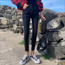 Plus velvet jeans Women 2020 winter New High waist black slim high tight body wear small feet ankle-length pants tide