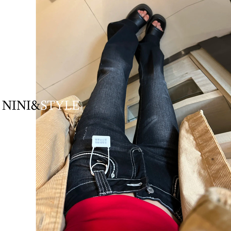 American Style Yi Mengling Same Style Black Flared Jeans for Women 2026 Autumn New Slim Low-Waist Hot Girl Bell-Bottom Pants