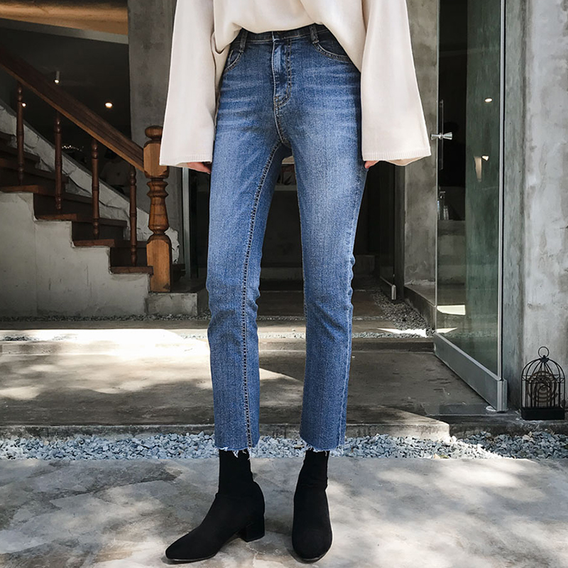 High waist jeans women's 2020 autumn and winter new thin loose wide leg Hyuna cec nine-point straight pants thin summer