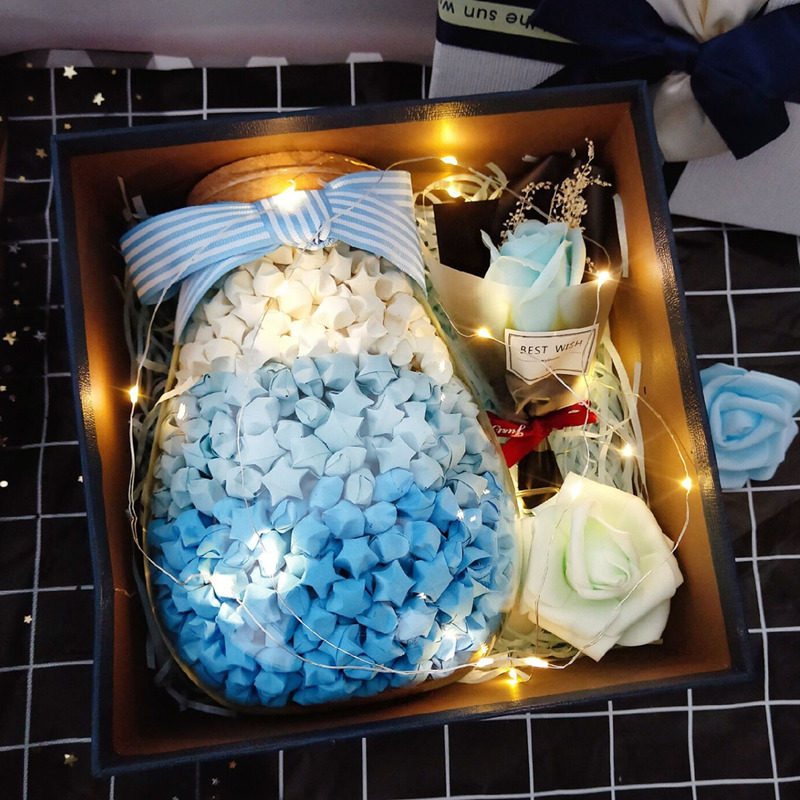 Wish Stars Glass Bottle Stack Lucky Stars Origami Paper Strips Pentagram Finished 1314 Loaded 520 Valentine's Day Gifts