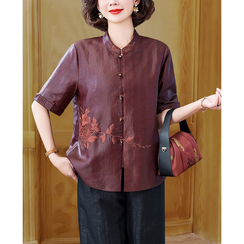 Brand New Chinoiserie Fragrant Cloud Yarn Top Suit for Women 2025 New Classy Elegant Fashion Mom Silk Two-Piece Set