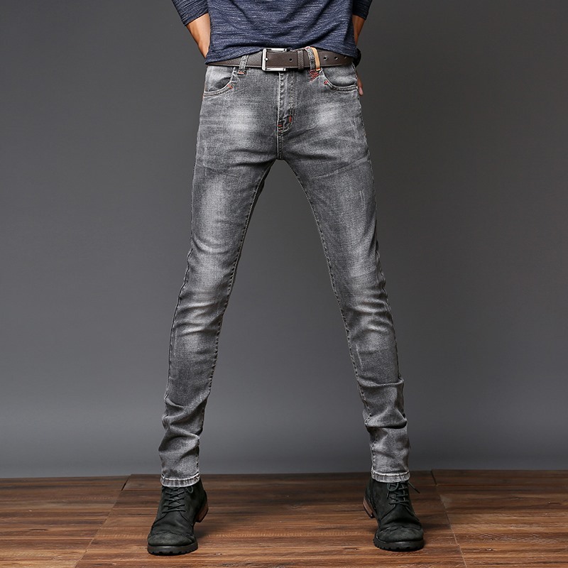 Tide Card Elastic Men's Style Jeans Summer Tobacco Grey Thin smoke pipe pants Youth Korean version of the men's long pants