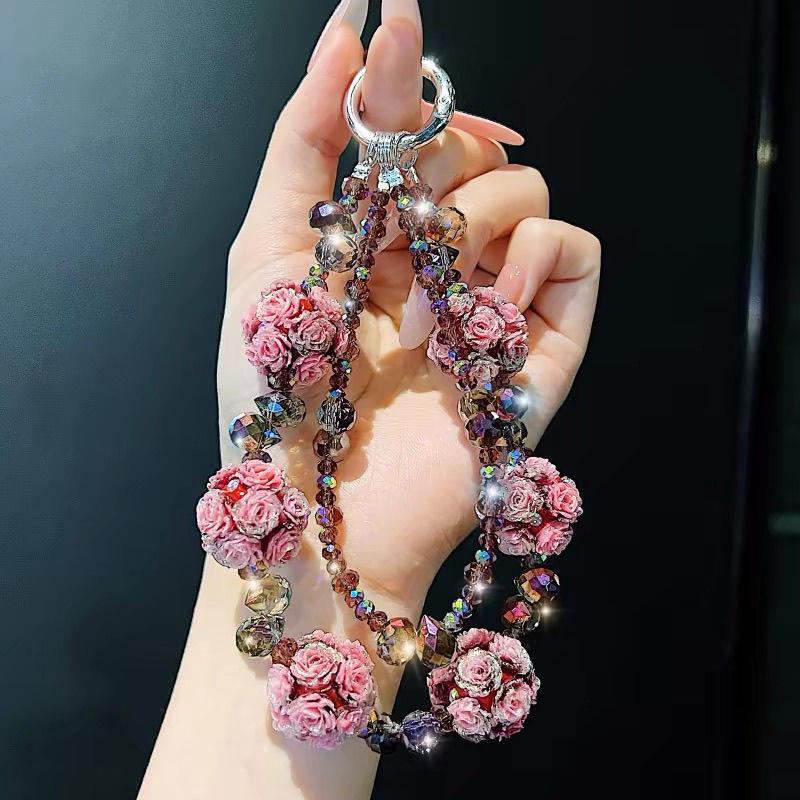 Rose Flower Phone Chain, New Light Luxury Niche Exquisite High-End Original Color-Changing Rose Flower Phone Lanyard, Super Good