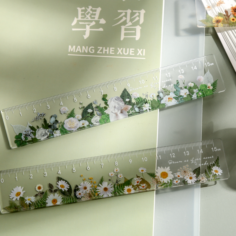 Ruler stationery creative simple wind plant hand account ruler drawing scale ruler acrylic 15cm student ruler