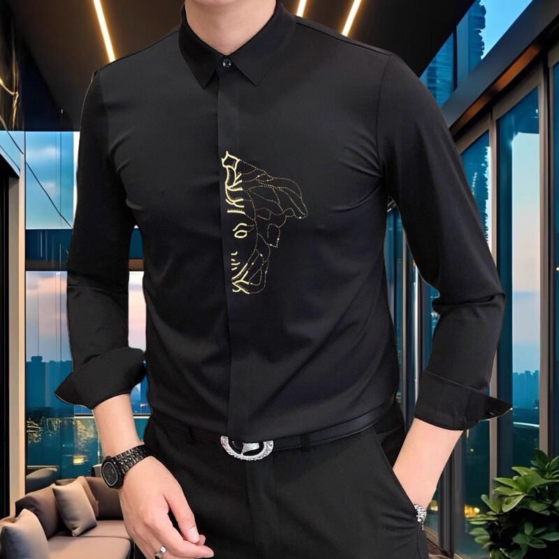 European Style High-End Handsome Spring/Summer Men's Long-Sleeve Shirt, Wrinkle-Resistant, Business Casual, Slim Fit, Trendy Brand
