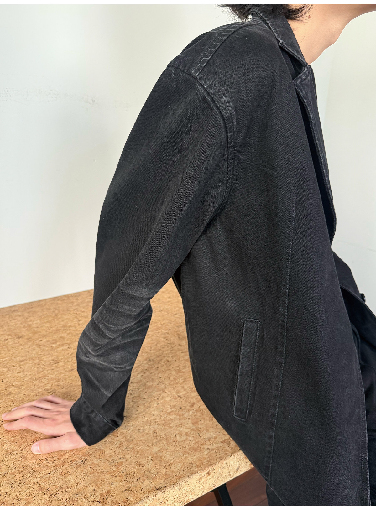 JCAESAR Honeycomb-Washed Black Denim Coat
