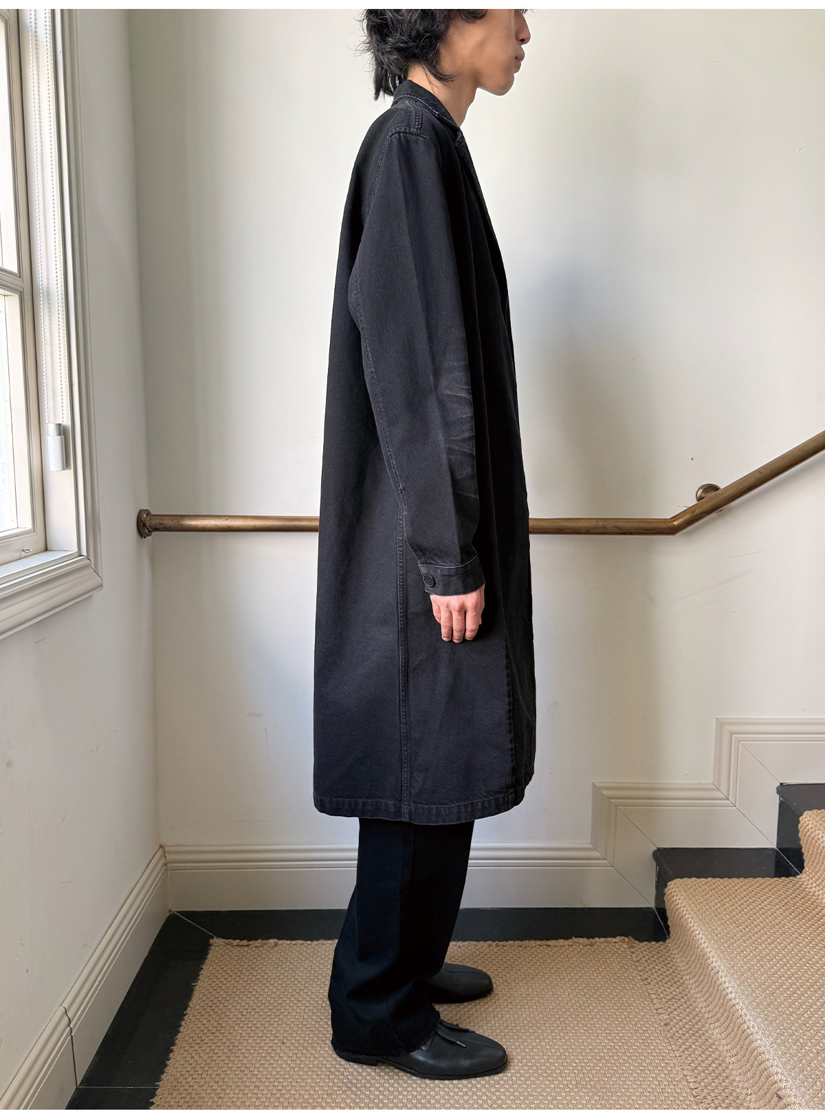 JCAESAR Honeycomb-Washed Black Denim Coat