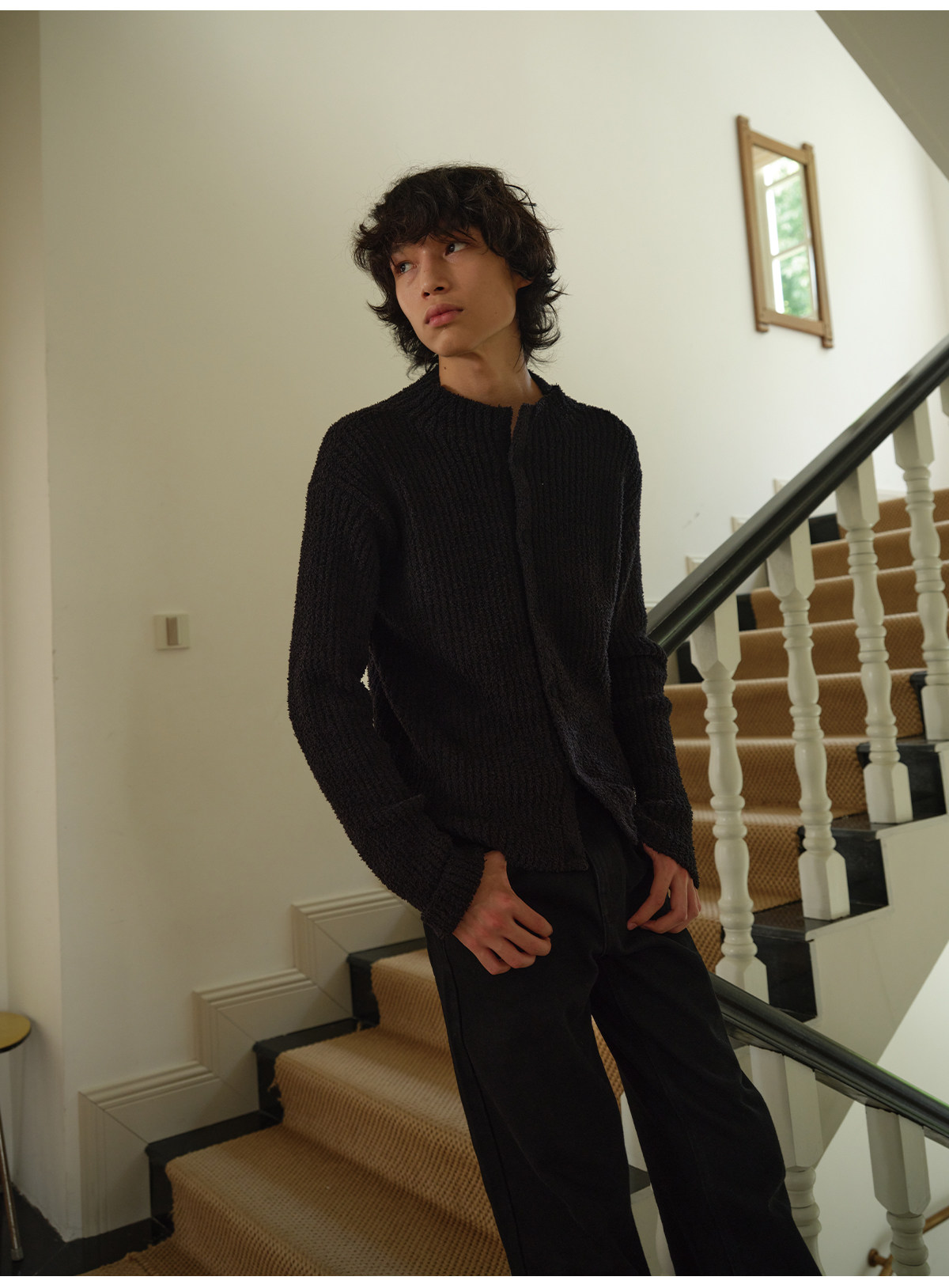 JCAESAR Ribbed Slim-Fit Black Cardigan