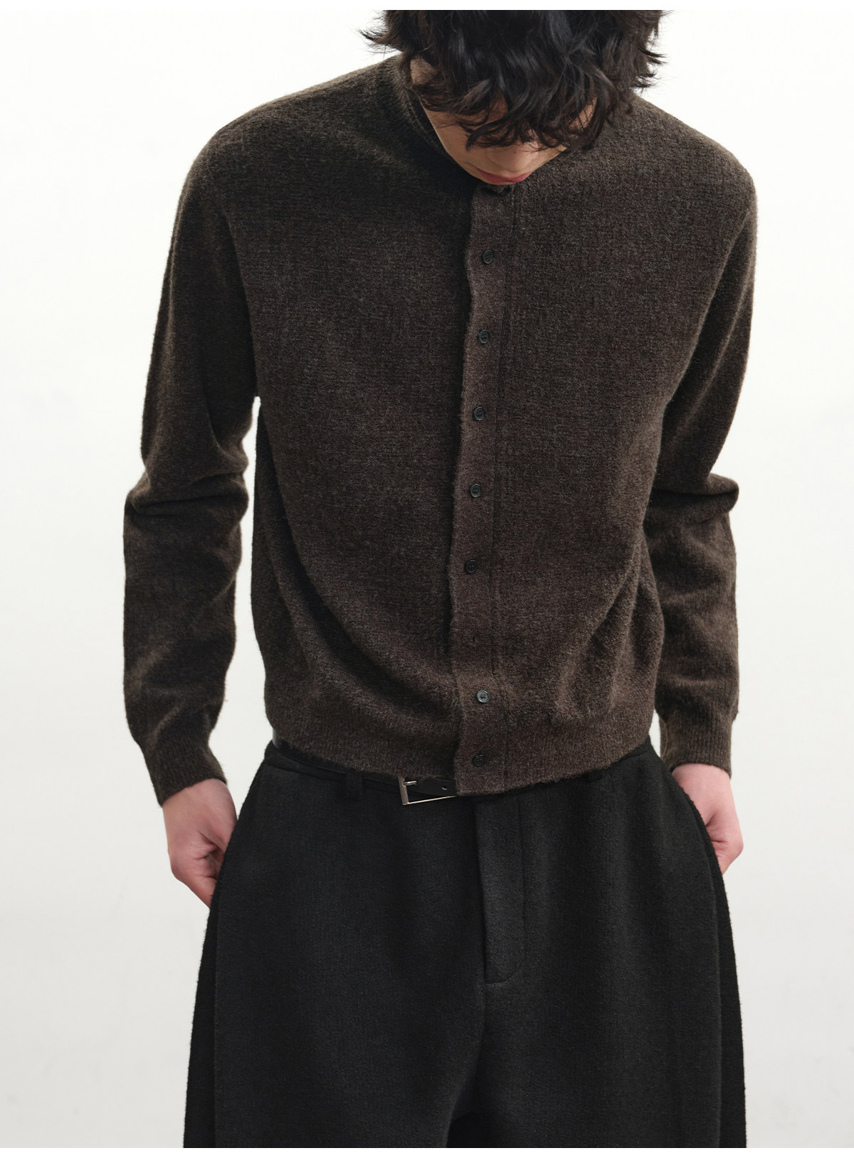 JCAESAR Heathered Wool-Blend Cardigan