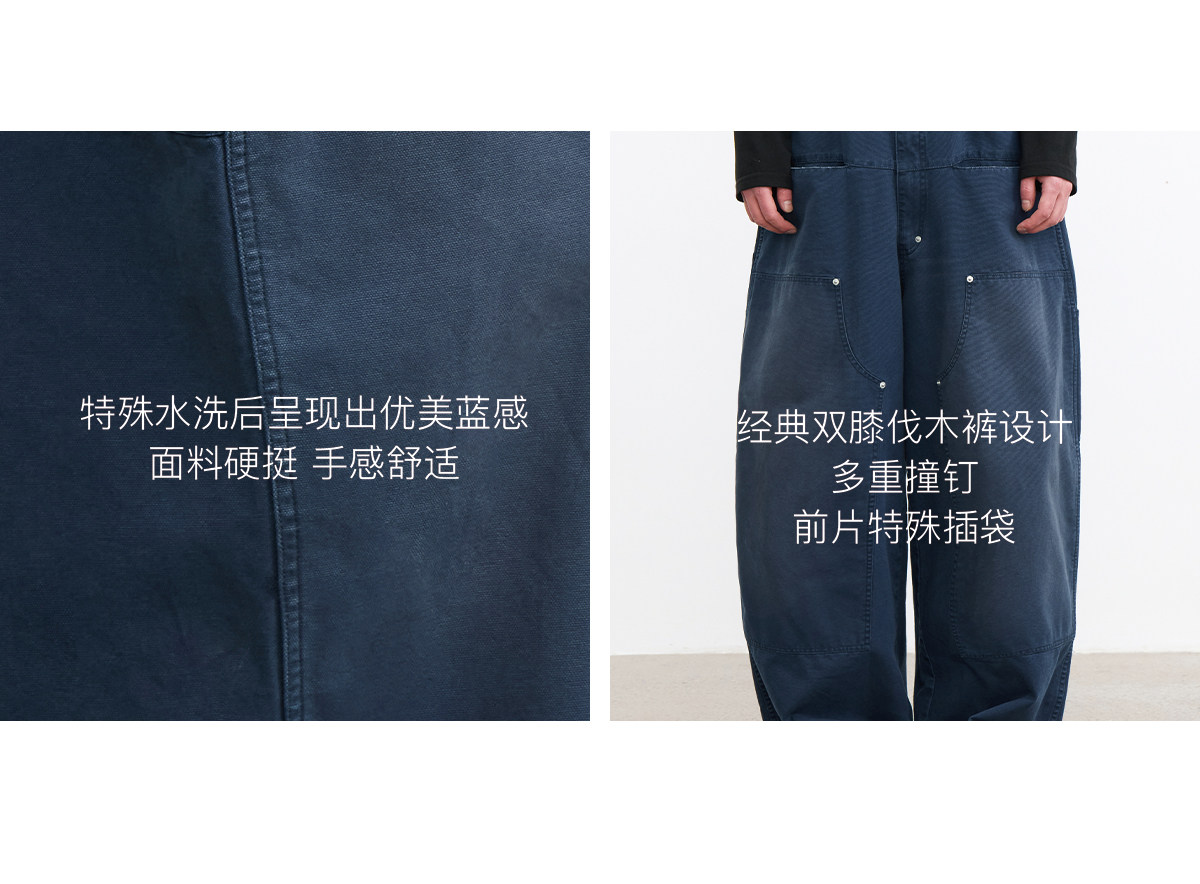 JCAESAR Blue Washed Distressed Logger Pants