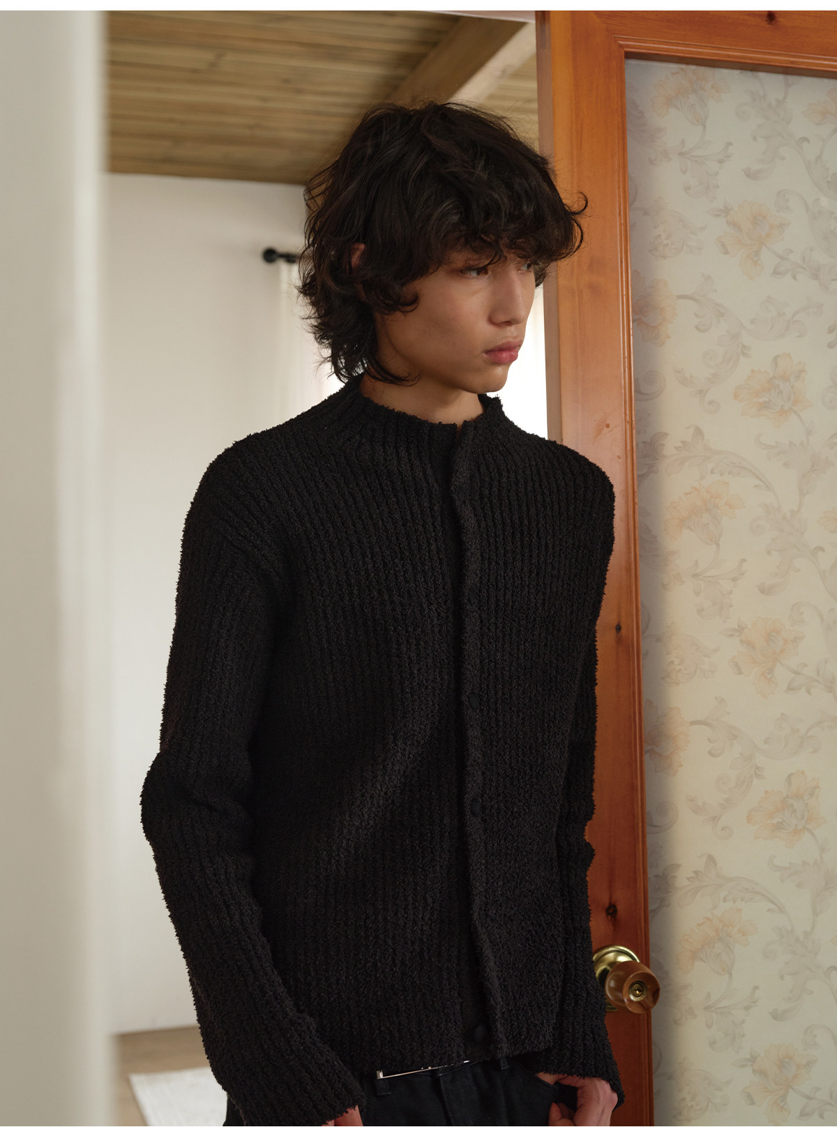 JCAESAR Ribbed Slim-Fit Black Cardigan