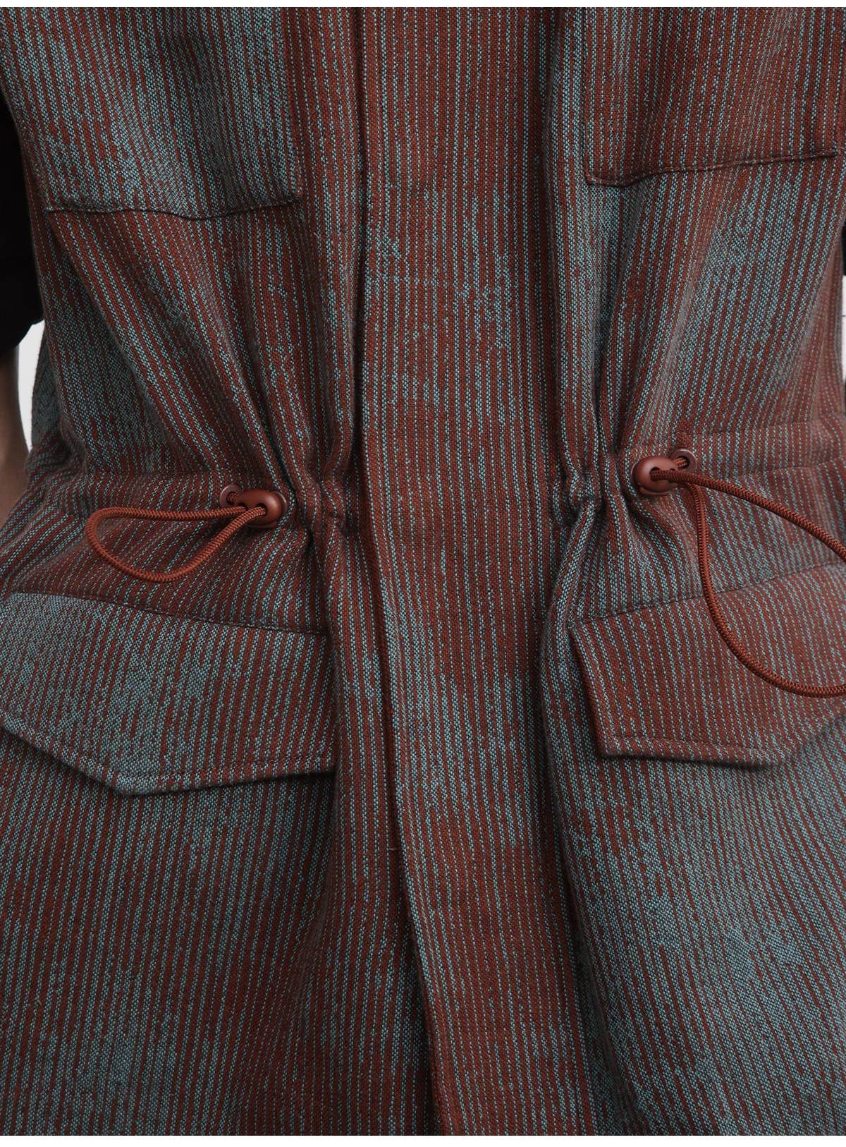 JCAESAR Blue-Brown Striped Four-Pocket Drawstring Vest