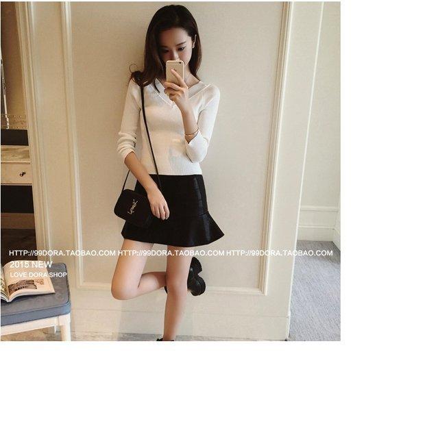 Áo len cổ chữ V phiên bản Hàn Quốc áo len ngắn bên trong áo sơ mi nhỏ tay dài áo thun mùa thu và áo len nữ mùa đông dày áo thun cổ lọ nữ