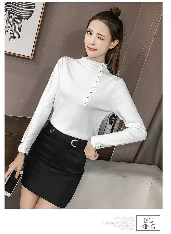 Mùa thu và mùa đông phiên bản mới của Hàn Quốc của nút cổ áo cao bán khâu áo len đáy rắn màu Áo len dài tay áo thun nữ dài tay áo len cardigan