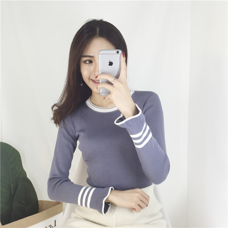 Hàng dệt kim mùa thu 2017 Phụ nữ mới Hàn Quốc Retro Wild Thin Tay áo dài Sinh viên Áo len áo gile hàn