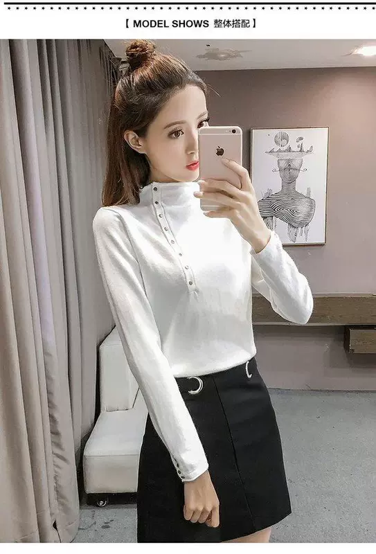 Mùa thu và mùa đông phiên bản mới của Hàn Quốc của nút cổ áo cao bán khâu áo len đáy rắn màu Áo len dài tay áo thun nữ dài tay áo len cardigan