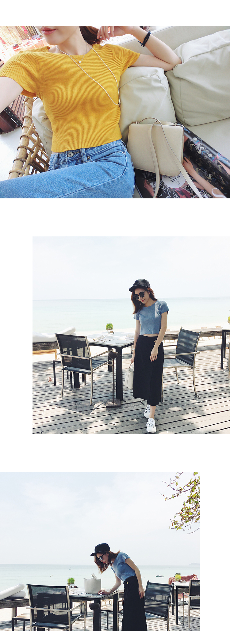 Mùa hè 2016 phiên bản Hàn Quốc mới của rốn ngắn đoạn liền màu ngắn tay áo thun ngắn Áo len bó sát áo len đáy quần áo nữ giá rẻ