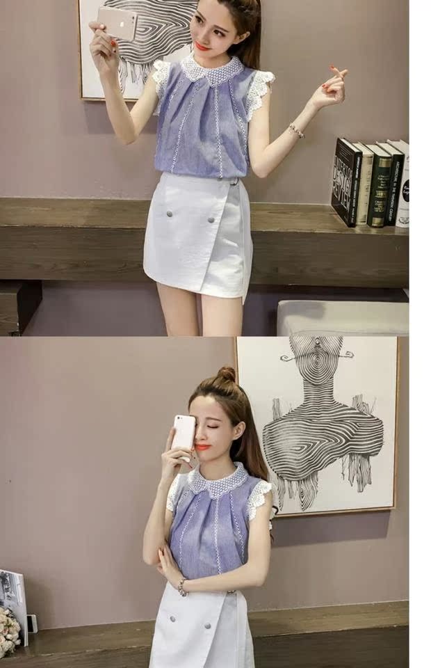 Mùa hè 2018 mới Han Fan búp bê openwork ren chạm đáy áo khâu voan áo sơ mi nữ tay ngắn tay áo thủy triều áo sơ mi trắng nữ công sở