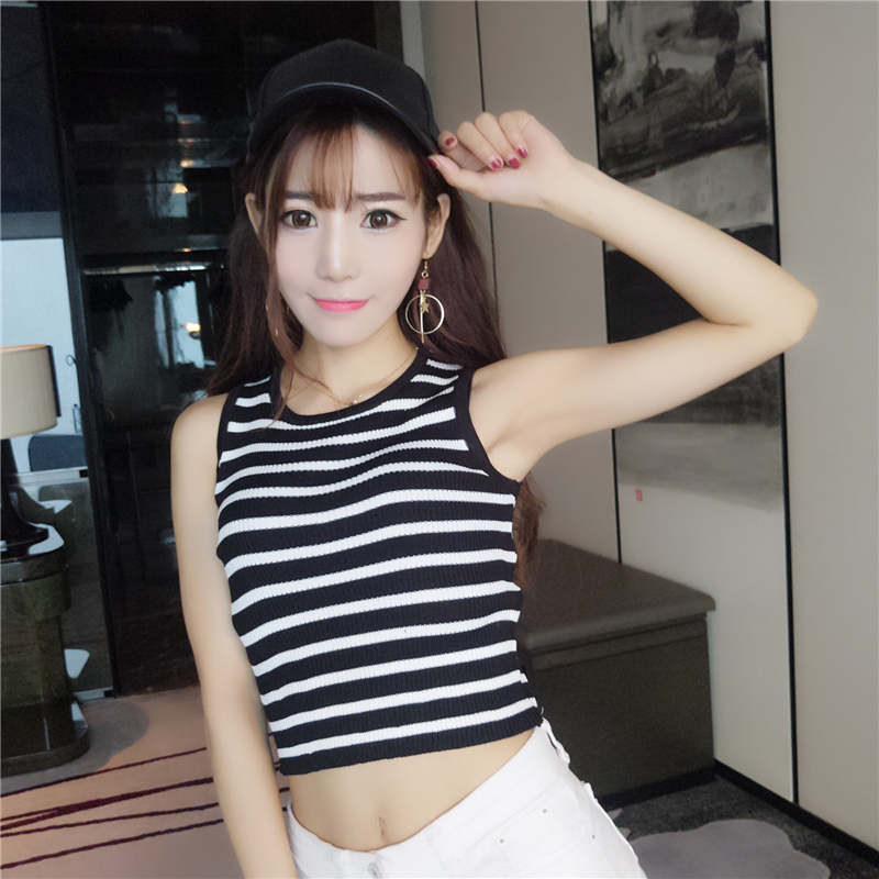 Mùa hè mới thời trang sọc không tay đan đáy áo yếm nữ hoang dã tự canh áo màu rắn đồ vest nữ