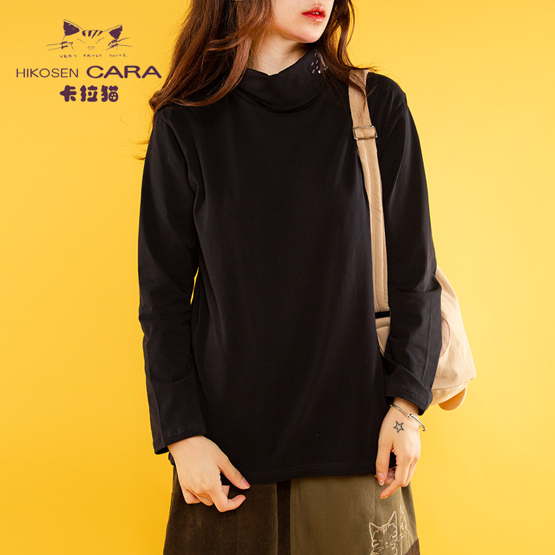 HIKOSEN CARA CARA cat Japanese autumn and winter turtleneck long-sleeved women T-shirt JT19-118 9 8 new live