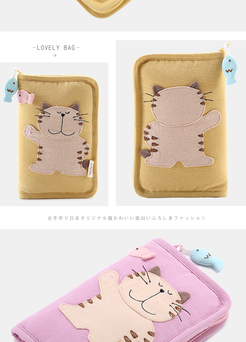 HIKOSEN CARA Cala Cat Nhật Bản và Hàn Quốc Cartoon Canvas Ví nhỏ Nữ dài Zipper Coin Ví điện thoại Thẻ trường hợp - Ví tiền ví nữ mini