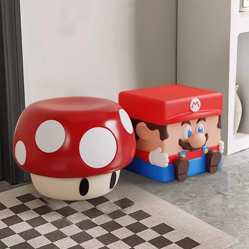 Cartoon Mushroom-Shaped Storage Stool, Children's Room Floor-Standing Ornament, Resin Material, Creative Storage Stool