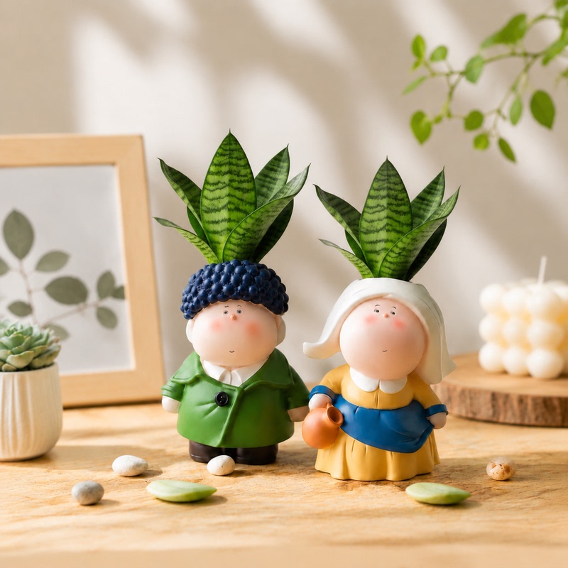 Van Gogh Healing Succulent Flower Arrangement Pot Green Plant Desktop Nordic Art Figure Statue Creative Ornament Home Decoration
