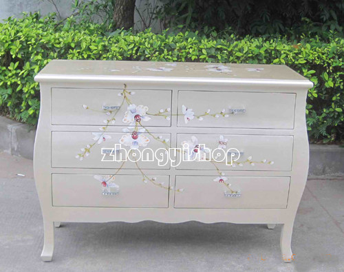 New Chinese pastoral furniture pearl white series six-bucket cabinet dining side cabinet large belly closet