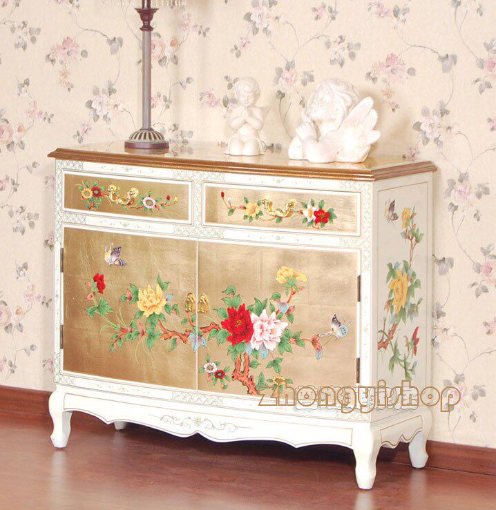 Antique Furniture Country Furniture Hand-painted Furniture Storage Cabinet Storage Cabinet Shoe Cabinet Two Bucket Double Door Cabinet Teeth White Plum Blossom