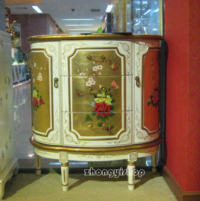 Traditional antique furniture hand - drawn furniture semi - round cabinet three - dose cabinet locker NL 69