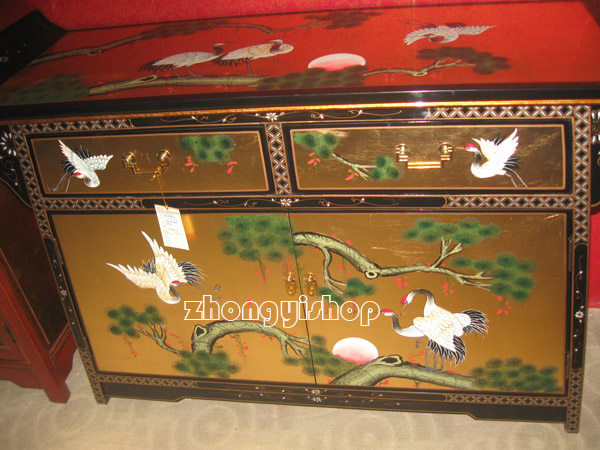 Neoclassical Chinese furniture gold leaf hand-painted two bucket double door cabinet upturned head cabinet porch cabinet shoe cabinet storage cabinet storage cabinet