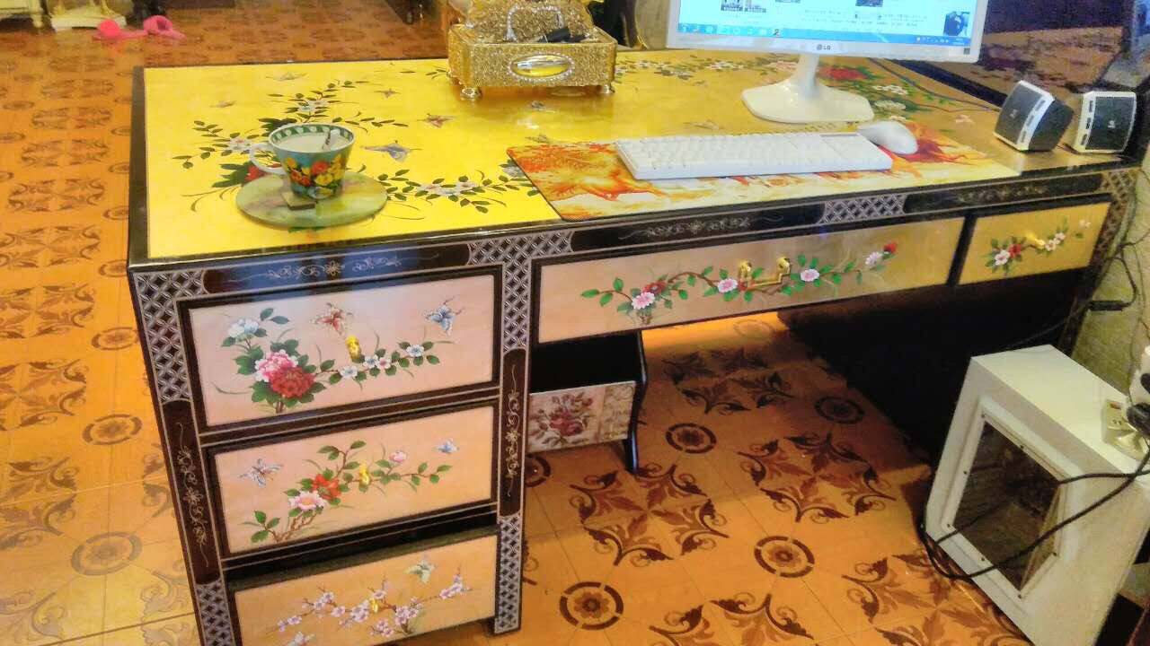 Modern new Chinese furniture gold foil hand-painted desk desktop computer desk desk desk computer desk study desk