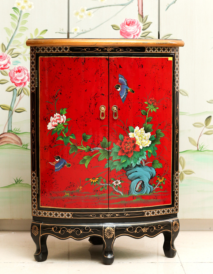 New Chinese Classical Hand-painted Furniture Gold Foil Furniture European and American Furniture Triangle Cabinet Side Cabinet Double Door Cabinet Dining Cabinet Corner Cabinet