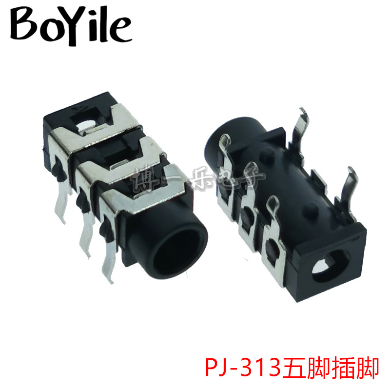 Headphone socket PJ-313D 5 foot 3 knot black pin audio mother seat 3 5MM aperture sound connector