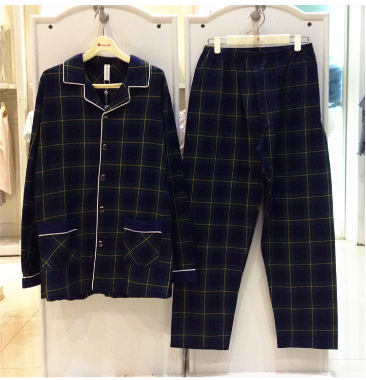 Fenteng xuân hè cotton vài bộ đồ ngủ kẻ sọc dài tay phù hợp với nữ váy ngủ nam dài tay phù hợp L8735195 bộ pijama