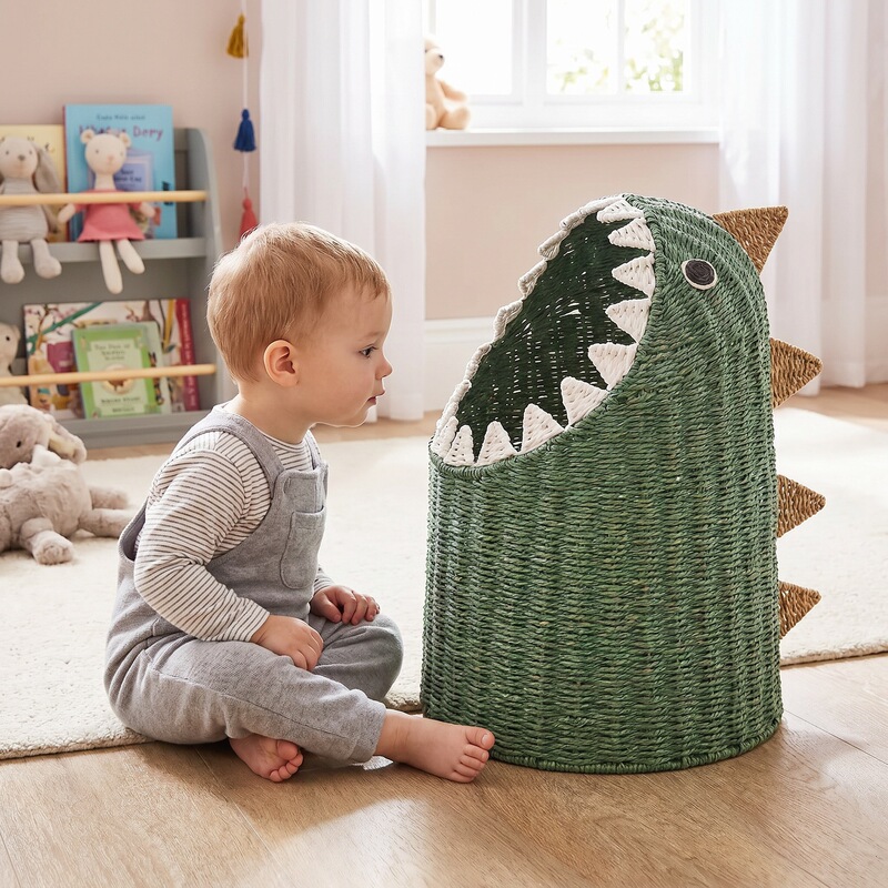 Paper Rope Woven Dinosaur-Shaped Storage Basket, Dirty Clothes Basket, Woven Basket, Household Children's Room Toy Storage and Organizing Box