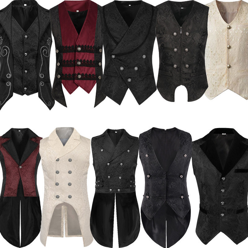 Halloween European and American Men's Medieval Retro Vest Noble Prince Swallowtail Inner Layer Gothic Vest Stage Costume Halloween European and American Men's Medieval Retro Vest Noble Prince Swallowtail Inner Layer Gothic Vest Stage Costume
