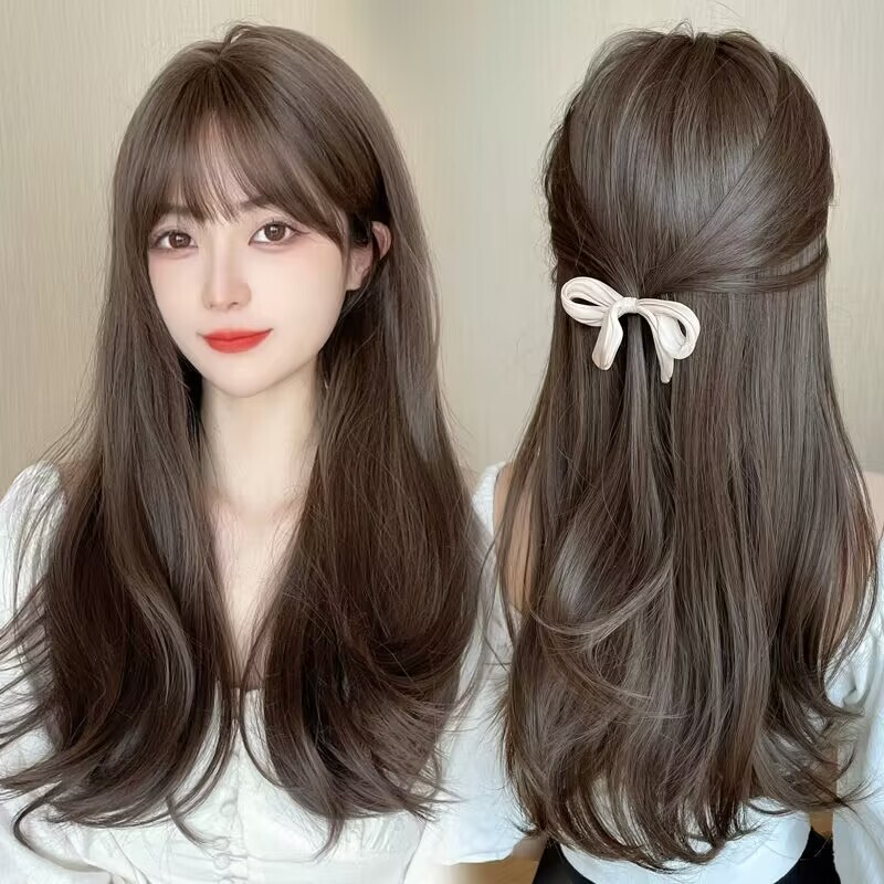 Wig for Women, Full Head Cover, Medium-Long Hair, 2023 Fashionable New Wig Set, Suitable for Round Face Hairstyle, Realistic and Natural