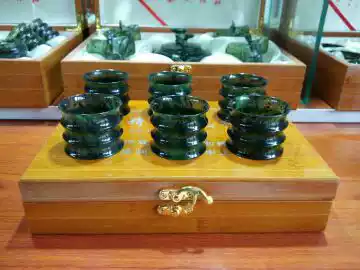 Jiuquan Luminous Cup Qilian ink Jade tea set Gansu specialty Wushan Mandarin duck Jade snake Jade bamboo cup glass