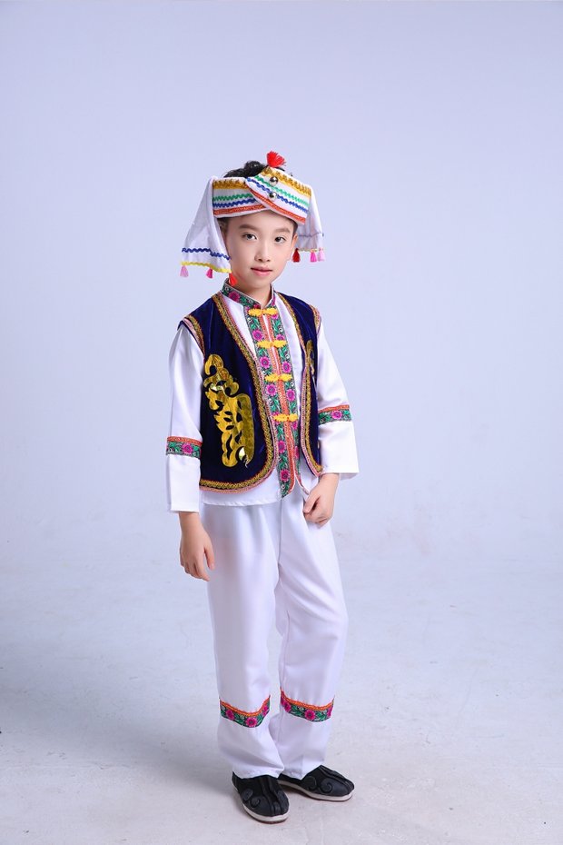Trang phục múa trẻ em Bai trang phục thiểu số Trang phục biểu diễn múa Zhuang quần áo bé trai và bé gái cucurbit trang phục lụa bộ noel cho bé