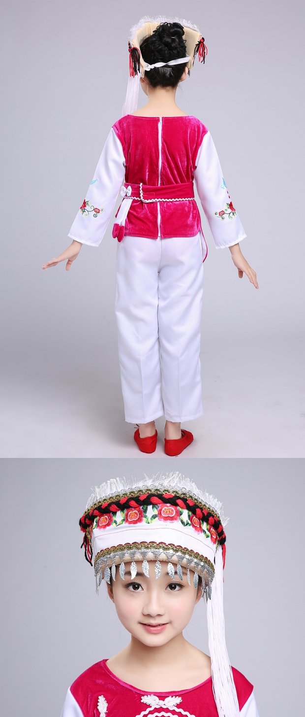 Trang phục múa trẻ em Bai trang phục thiểu số Trang phục biểu diễn múa Zhuang quần áo bé trai và bé gái cucurbit trang phục lụa bộ noel cho bé